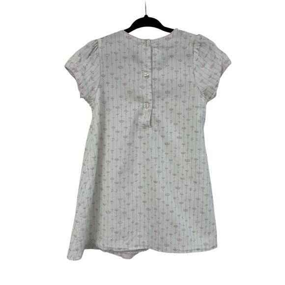 Dondolo White Pink Daisy Print Short Cap Sleeve Maggie Bow Dress Girls 4 - Picture 5 of 5